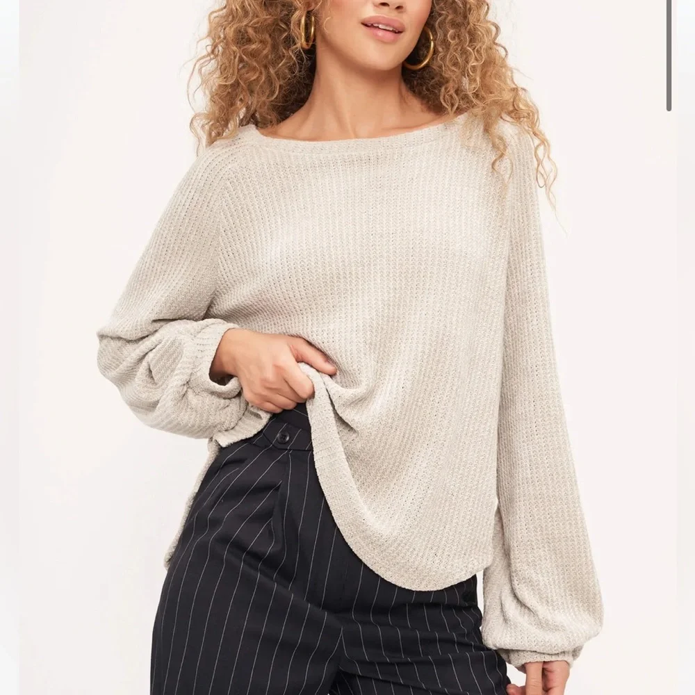 Project Social T chenille soft grey/silver boatneck top, size medium - Picture 1 of 5